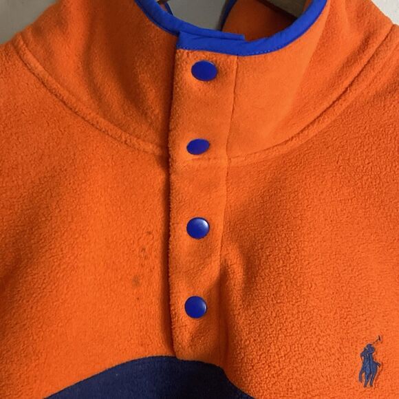 POLO RALPH LAUREN Mens Orange Blue Colorblock Fleece Jacket Size L T Snap Logo - Picture 5 of 13